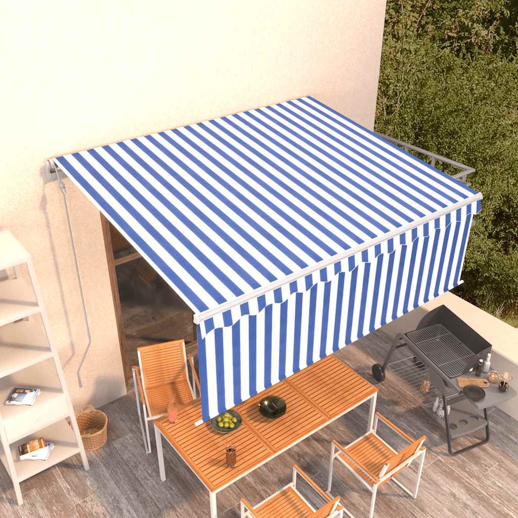 vidaXL Automatická markíza s tienidlom 4x3m modro-biela