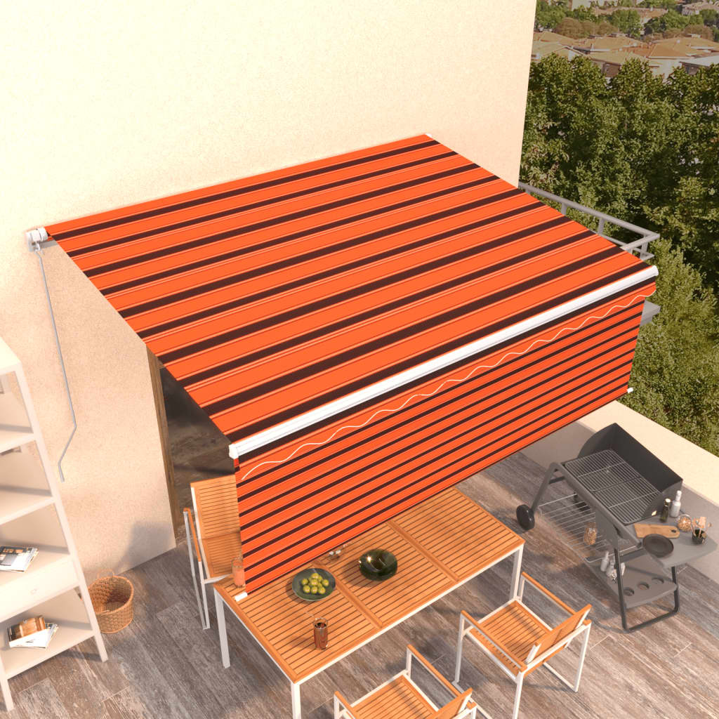 vidaXL Ručne zaťahovacia markíza s tienidlom 4x3 m oranžovo-hnedá