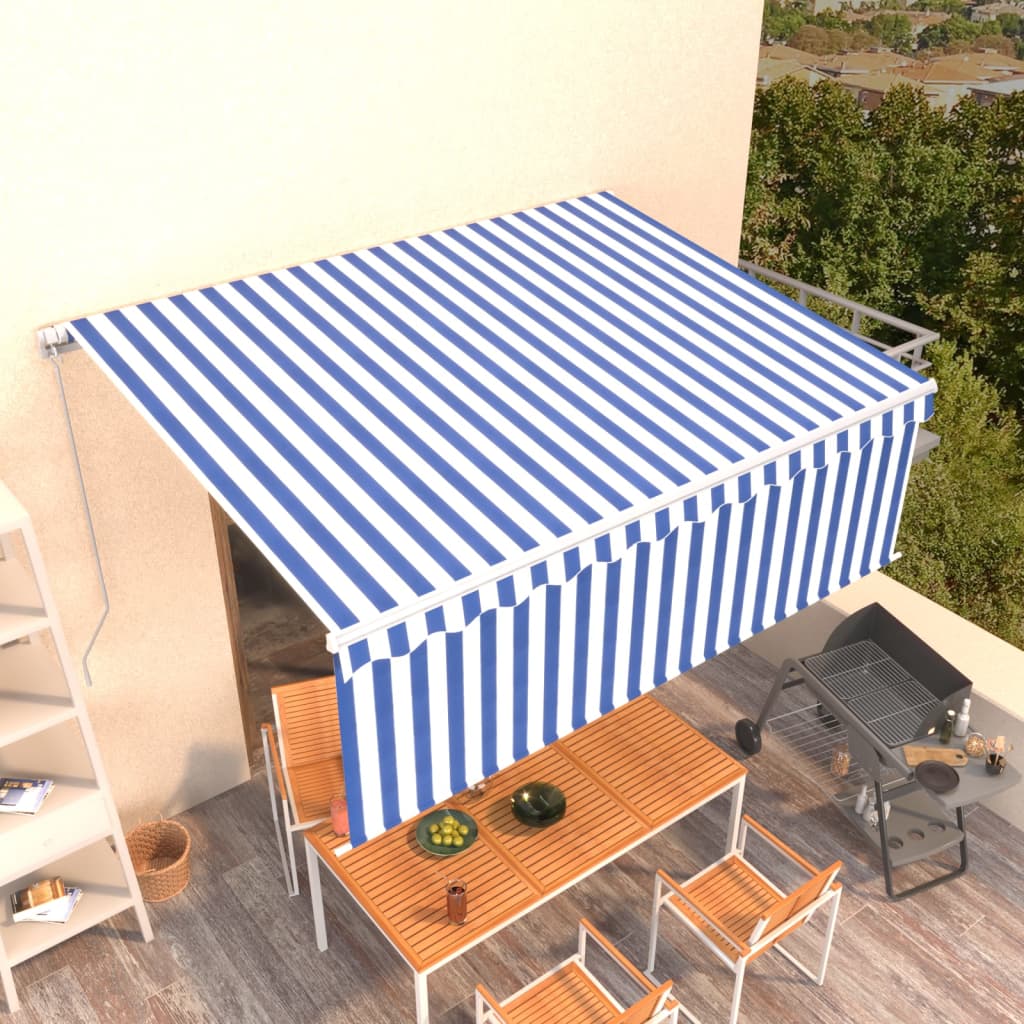 vidaXL Ručne zaťahovacia markíza s tienidlom 4x3 m modro-biela