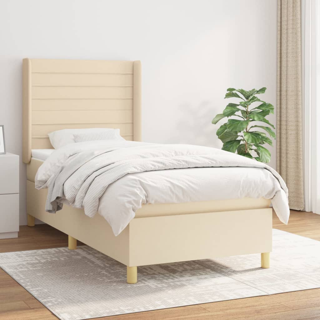 vidaXL Posteľný rám boxspring s matracom krémový 90x190 cm látka