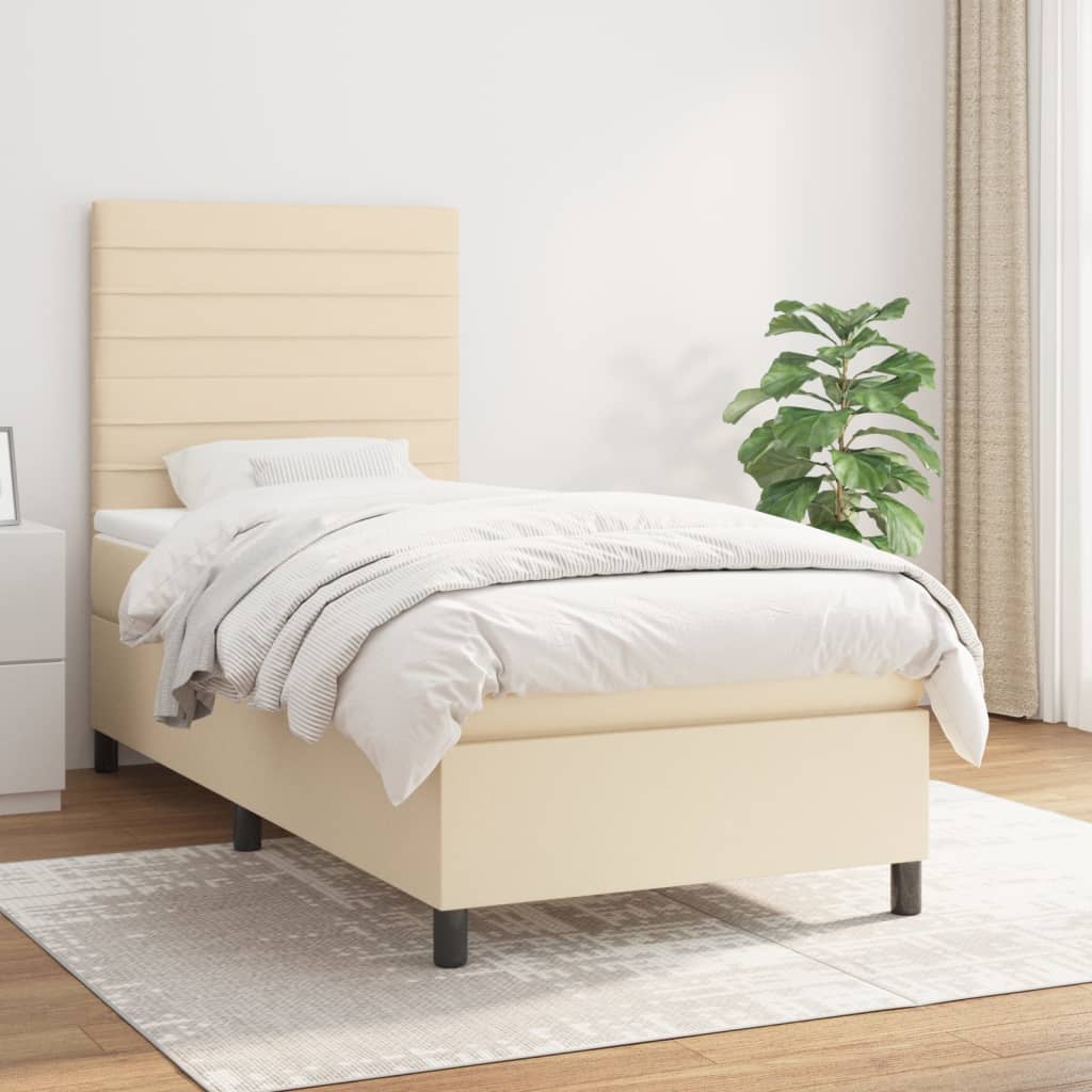 vidaXL Posteľný rám boxsping s matracom krémový 90x200 cm látka