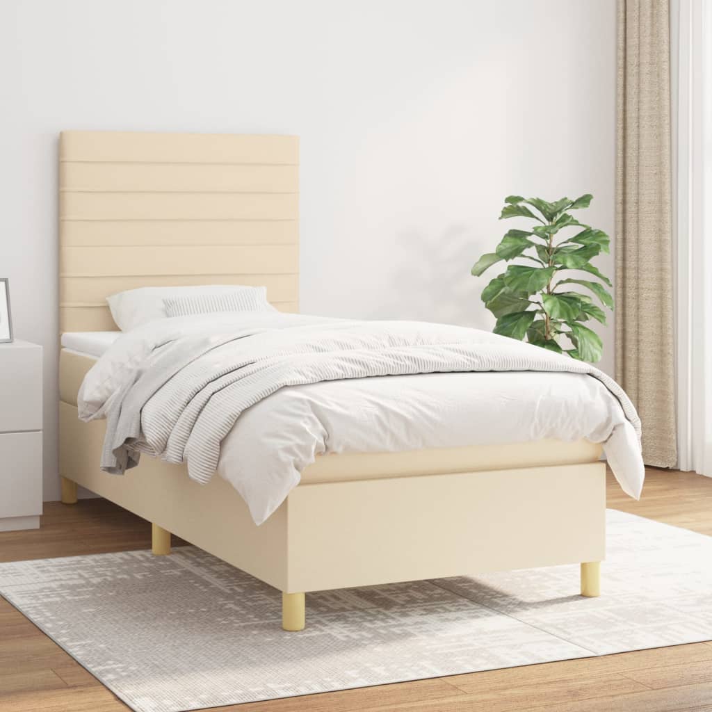 vidaXL Posteľný rám boxsping s matracom krémový 90x200 cm látka