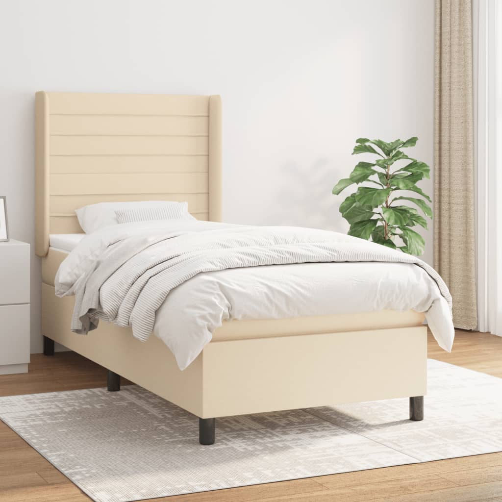 vidaXL Posteľný rám boxsping s matracom krémový 90x200 cm látka