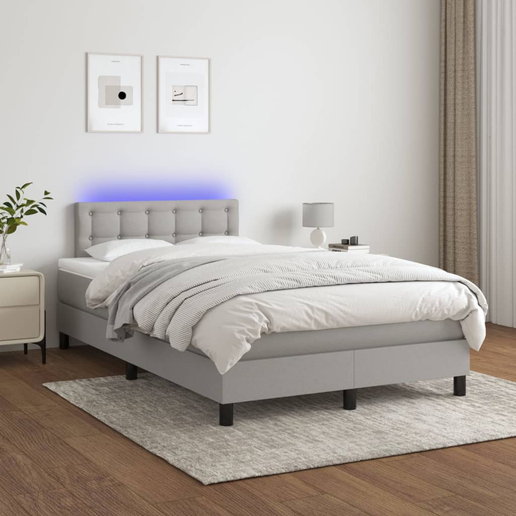 vidaXL Posteľ boxsping s matracom a LED bledosivá 120x200 cm látka