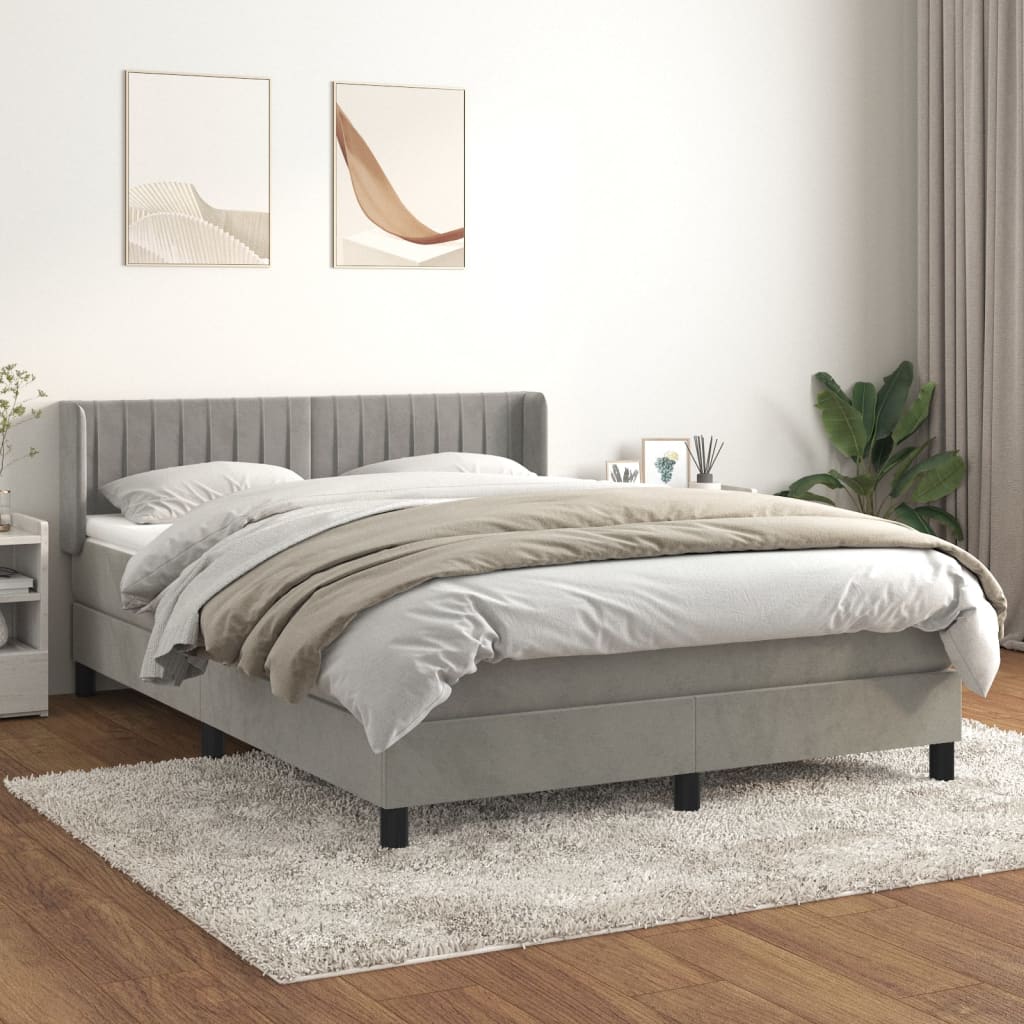 vidaXL Posteľný rám boxsping s matracom bledosivý 140x200 cm zamat