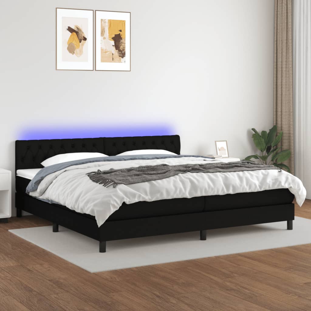 vidaXL Posteľ boxsping s matracom a LED čierna 200x200 cm látka