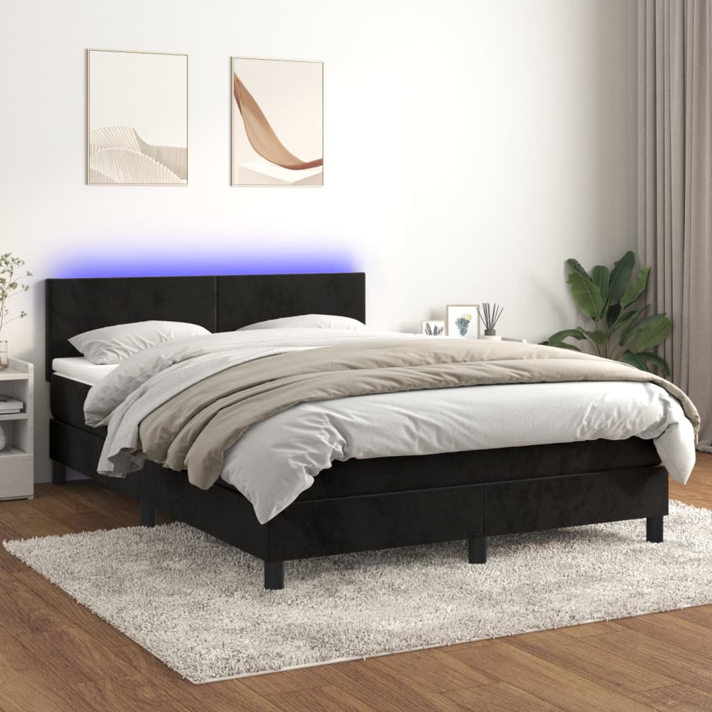 vidaXL Posteľ boxsping s matracom a LED čierna 140x200 cm zamat