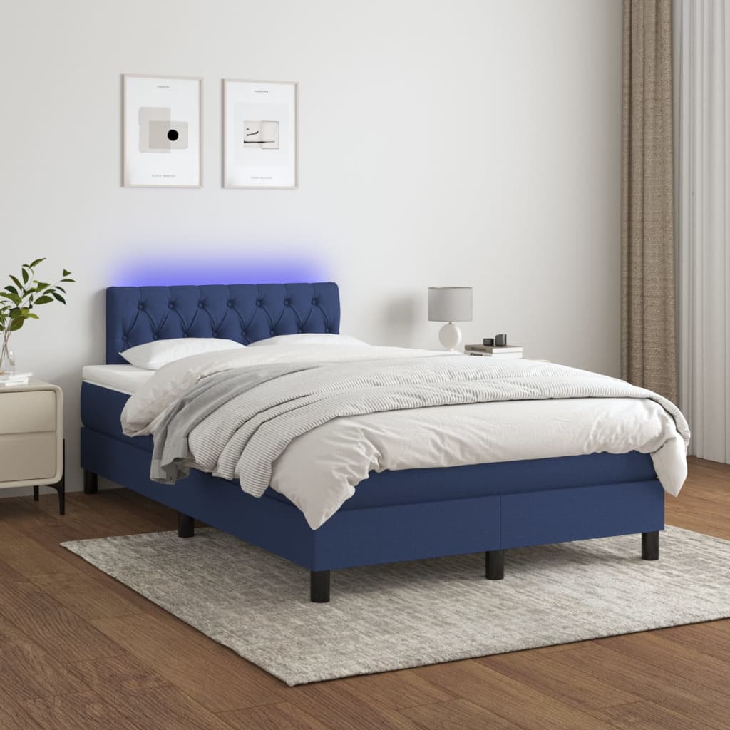 vidaXL Posteľ boxsping s matracom a LED modrá 120x200 cm látka