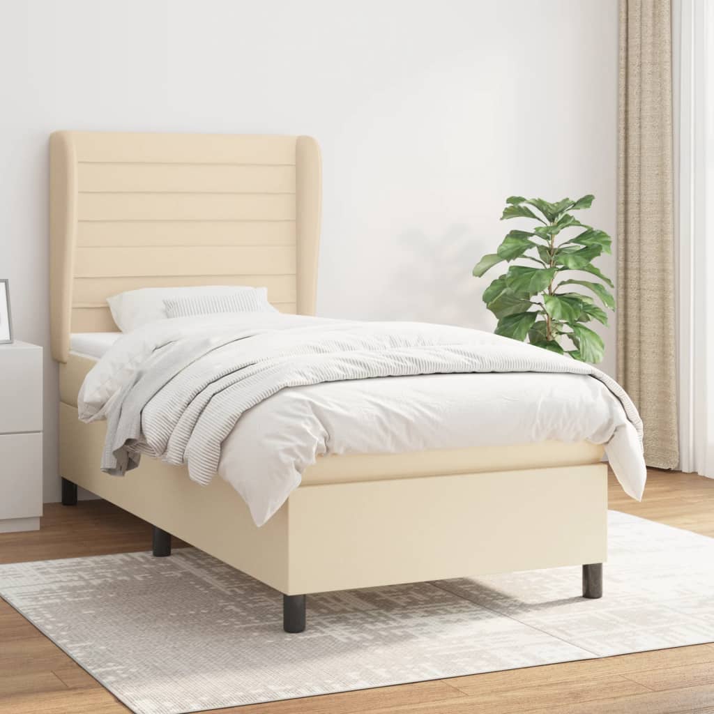 vidaXL Posteľný rám boxsping s matracom krémový 90x200 cm látka