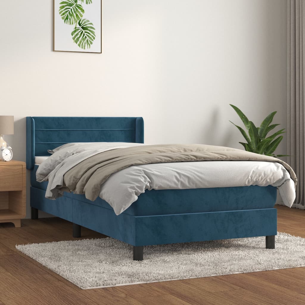 vidaXL Posteľný rám boxsping s matracom tmavomodrý 100x200 cm zamat