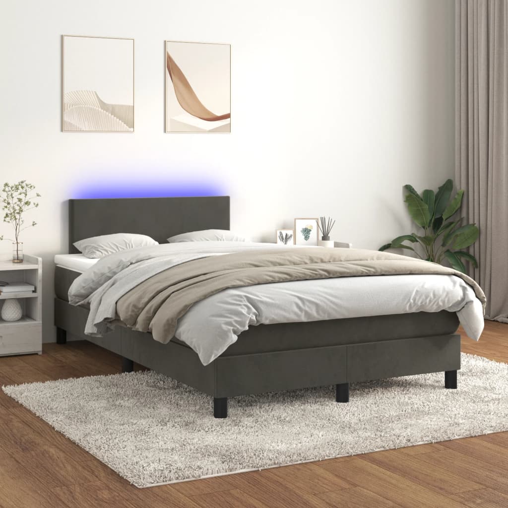 vidaXL Posteľ boxsping s matracom a LED tmavosivá 120x200 cm zamat