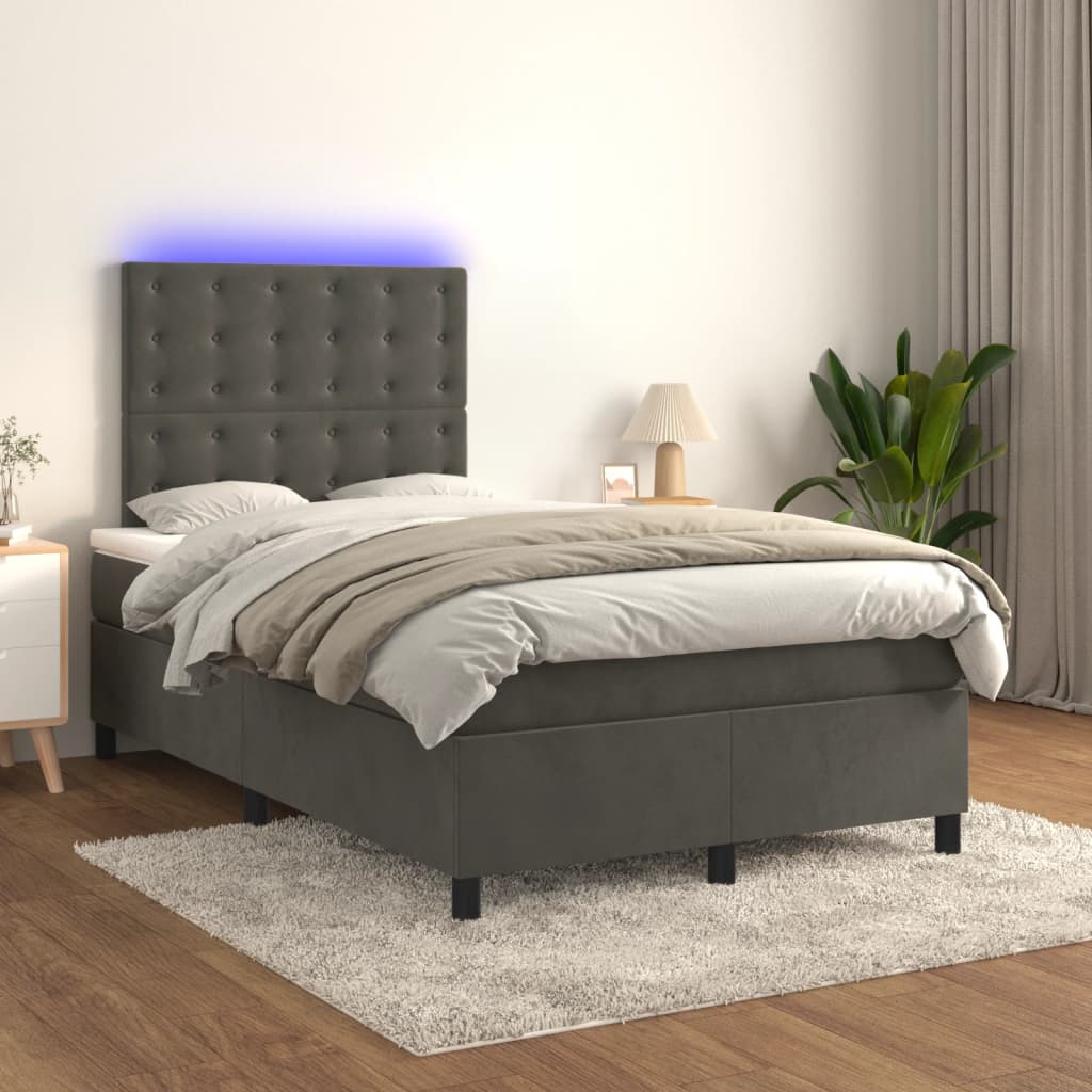 vidaXL Posteľ boxsping s matracom a LED tmavosivá 120x200 cm zamat