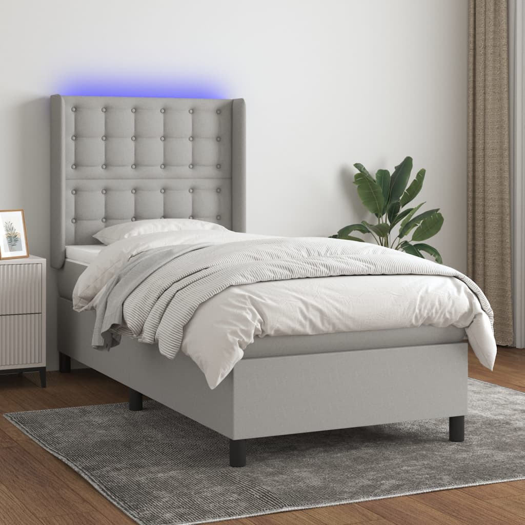 vidaXL Posteľ boxsping s matracom a LED bledosivá 100x200 cm látka