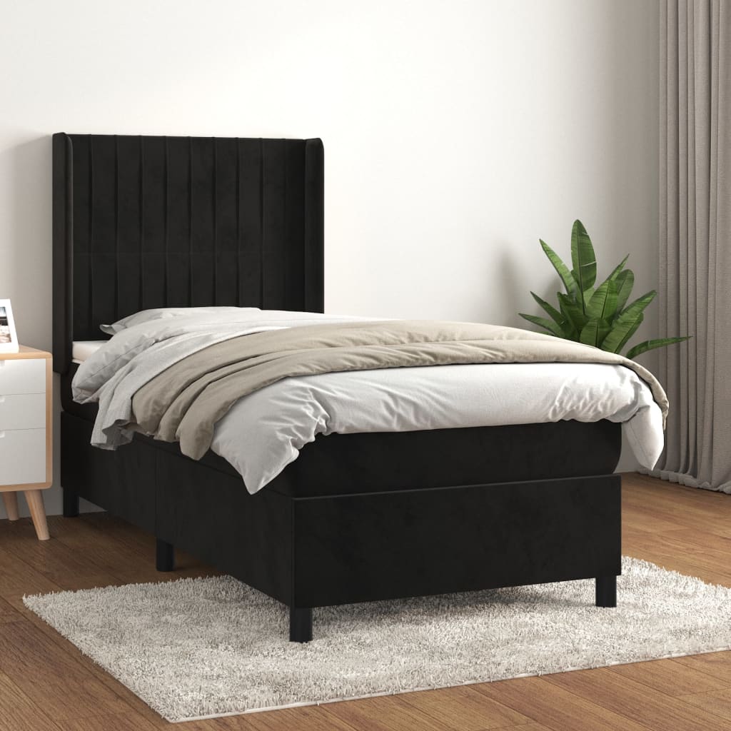 vidaXL Posteľný rám boxspring s matracom čierny 90x200 cm zamat