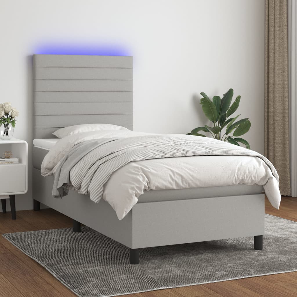 vidaXL Posteľ boxsping s matracom a LED bledosivá 100x200 cm látka