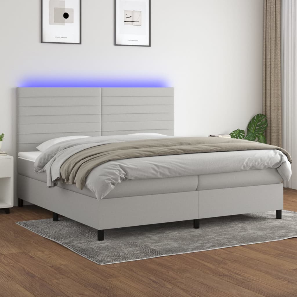 vidaXL Posteľ boxsping s matracom a LED bledosivá 200x200 cm látka