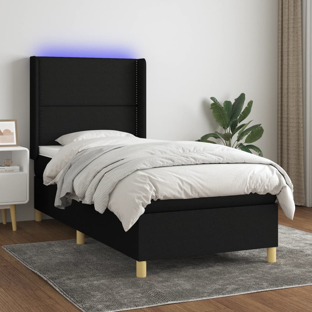vidaXL Posteľ boxsping s matracom a LED čierna 100x200 cm látka