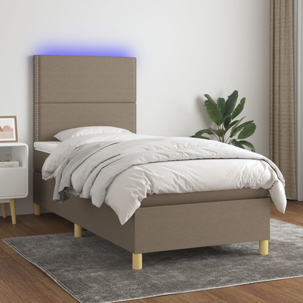 vidaXL Posteľ boxsping s matracom a LED sivohnedá 90x200 cm látka