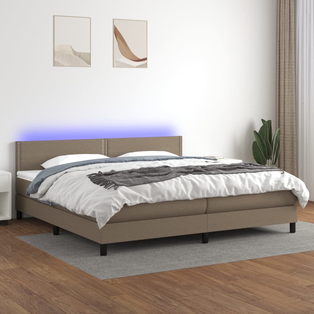 vidaXL Posteľ boxsping s matracom a LED sivohnedá 200x200 cm látka