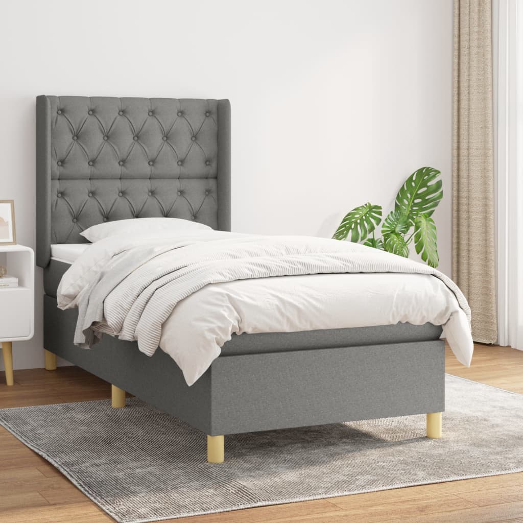 vidaXL Posteľný rám boxsping s matracom tmavosivý 80x200 cm látka