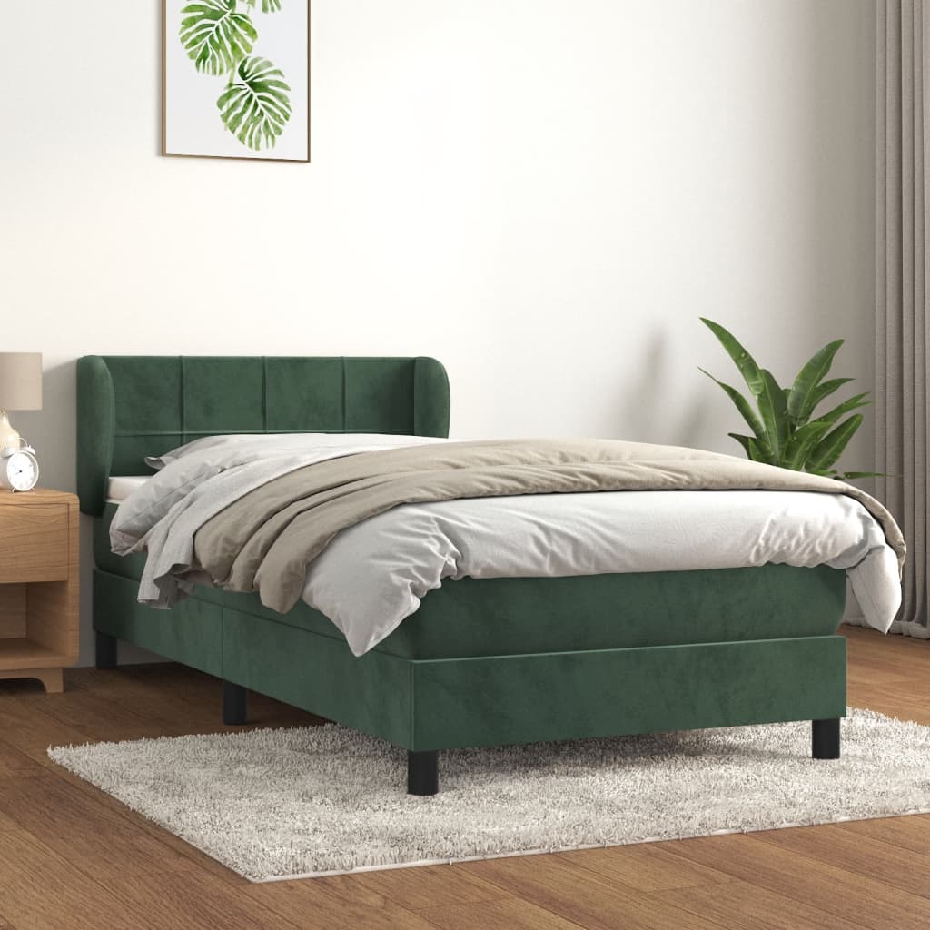 vidaXL Posteľný rám boxsping s matracom tmavozelený 80x200 cm zamat