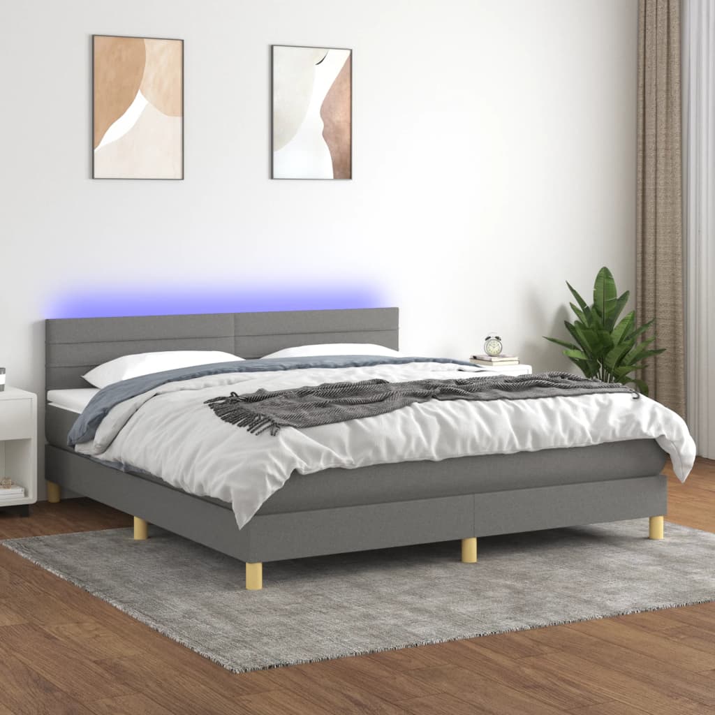 vidaXL Posteľ boxsping s matracom a LED tmavosivá 180x200 cm látka