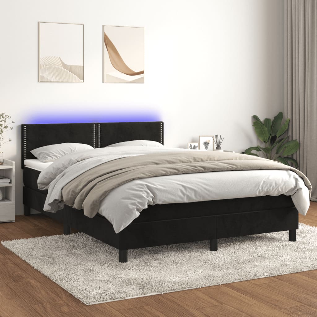 vidaXL Posteľ boxsping s matracom a LED čierna 140x200 cm zamat