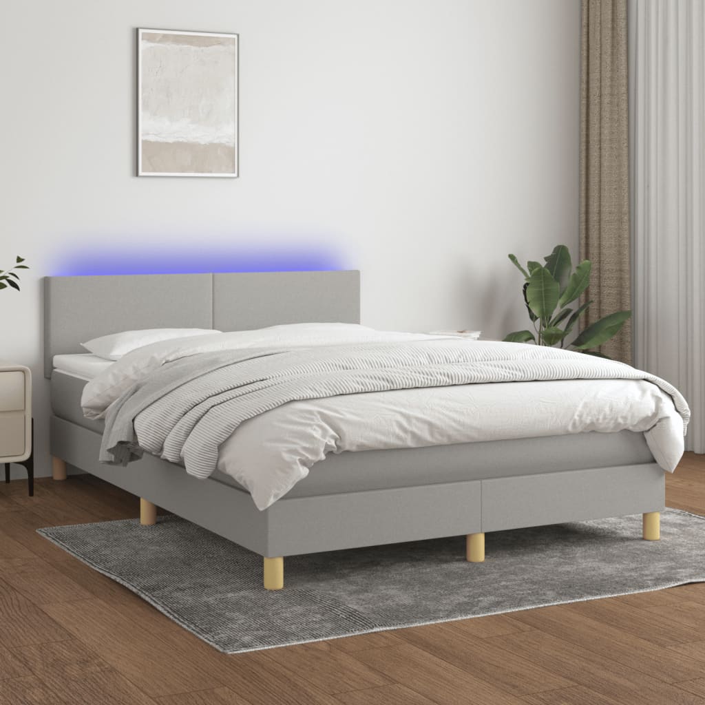 vidaXL Posteľ boxsping s matracom a LED bledosivá 140x200 cm látka
