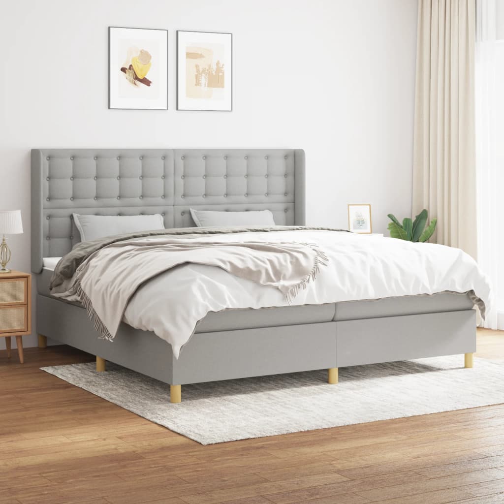vidaXL Posteľný rám boxsping s matracom bledosivý 200x200 cm látka