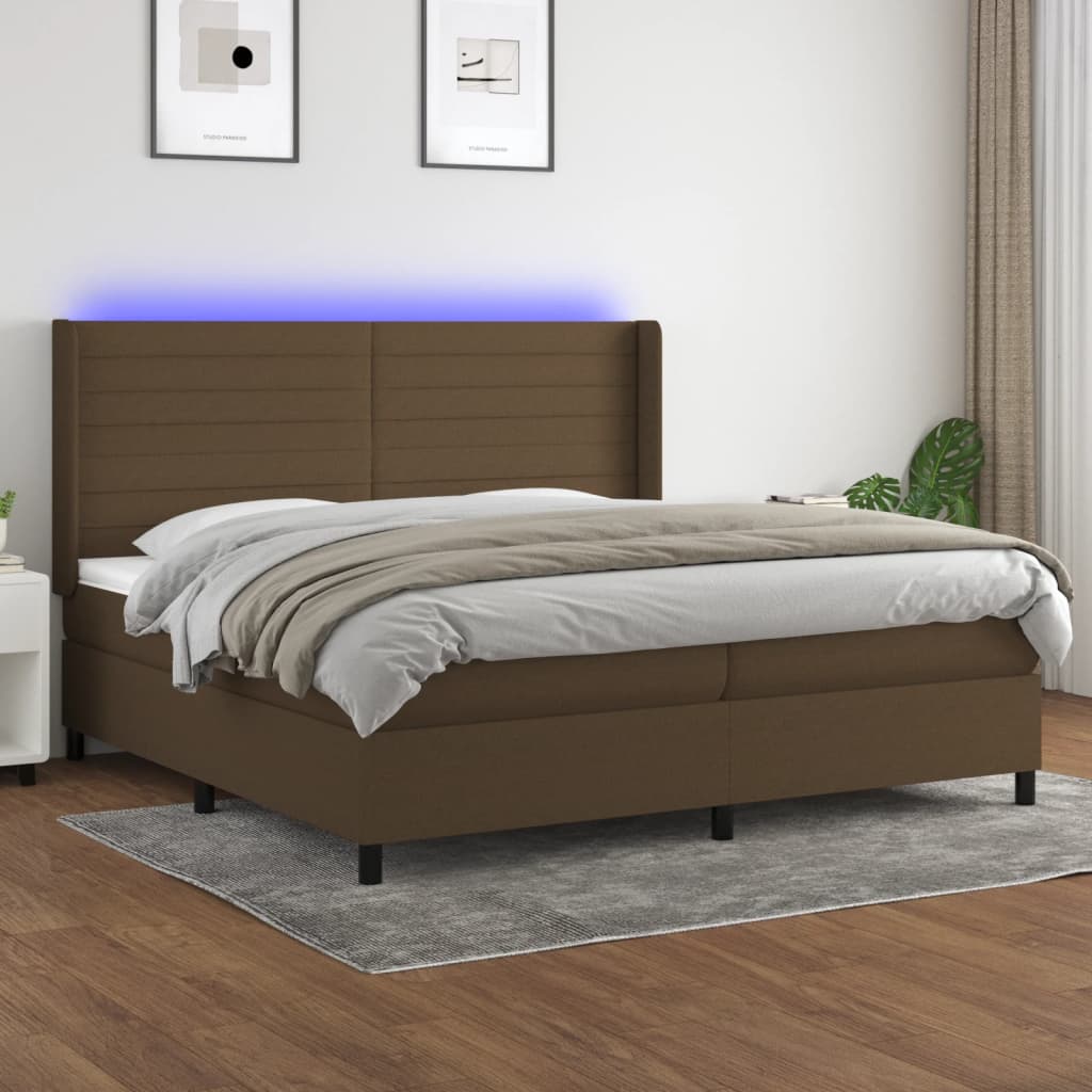 vidaXL Posteľ boxsping s matracom a LED tmavohnedá 200x200 cm látka