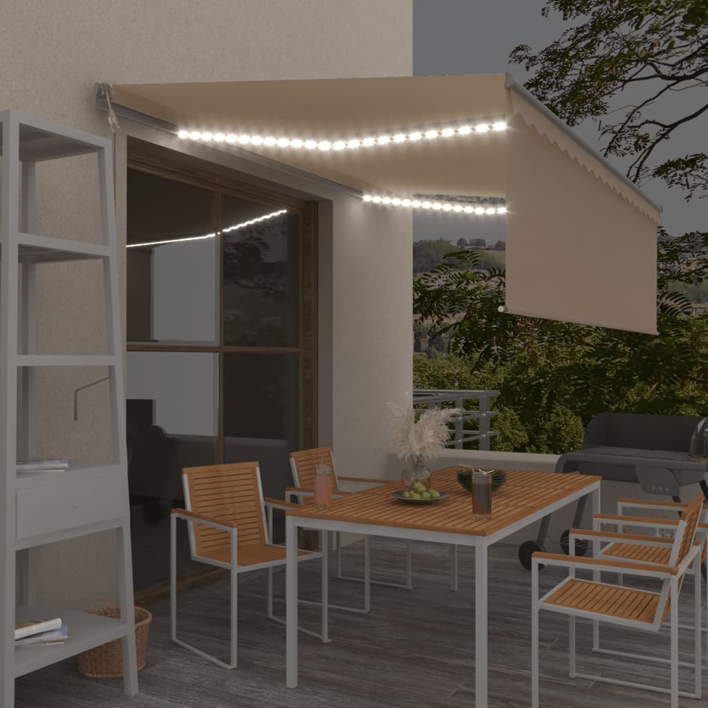 vidaXL Automatická markíza s tienidlom&LED&senzorom vetra 4x3m krémová