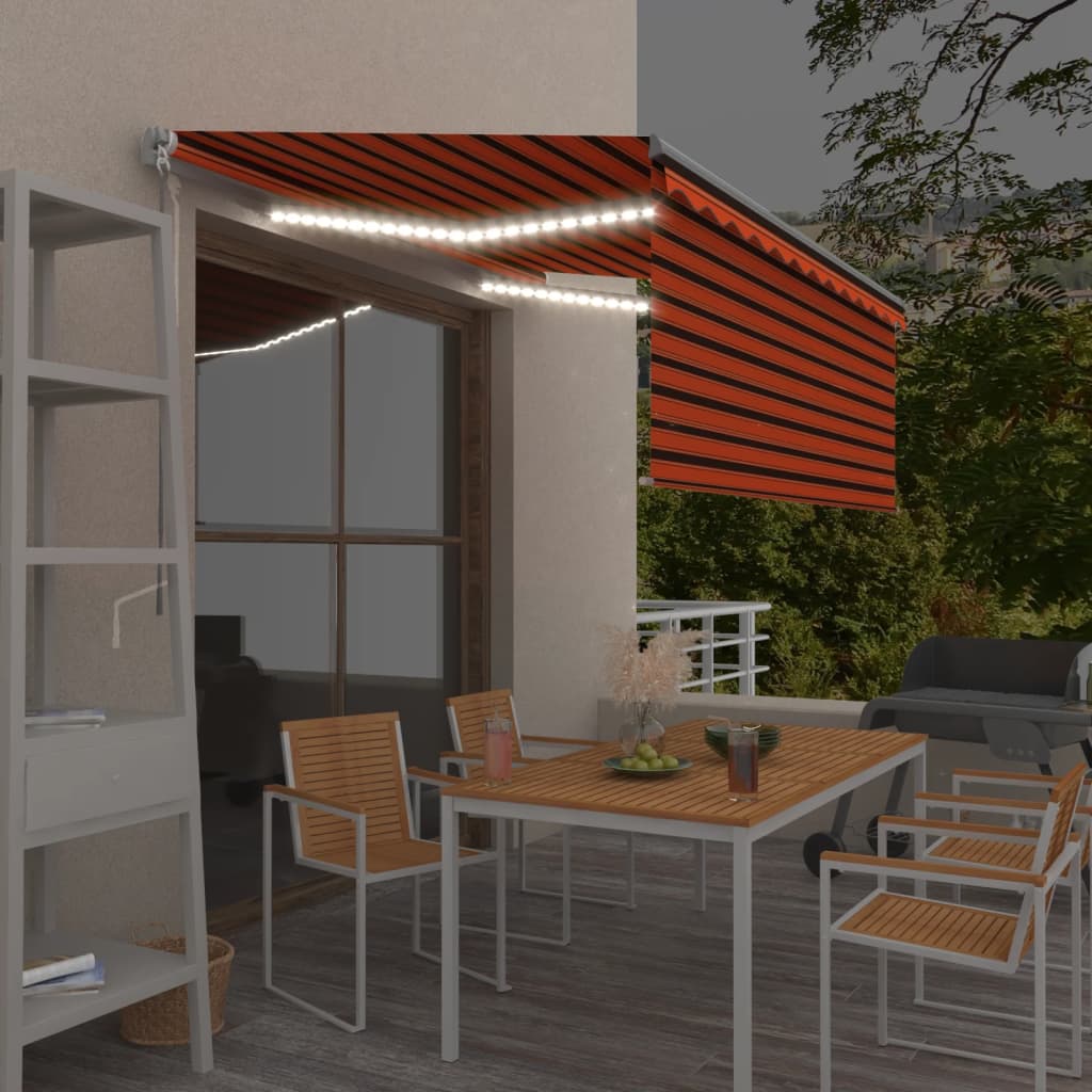 vidaXL Ručne zaťahovacia markíza s tienidlom&LED 3x2,5m oranžovo-hnedá