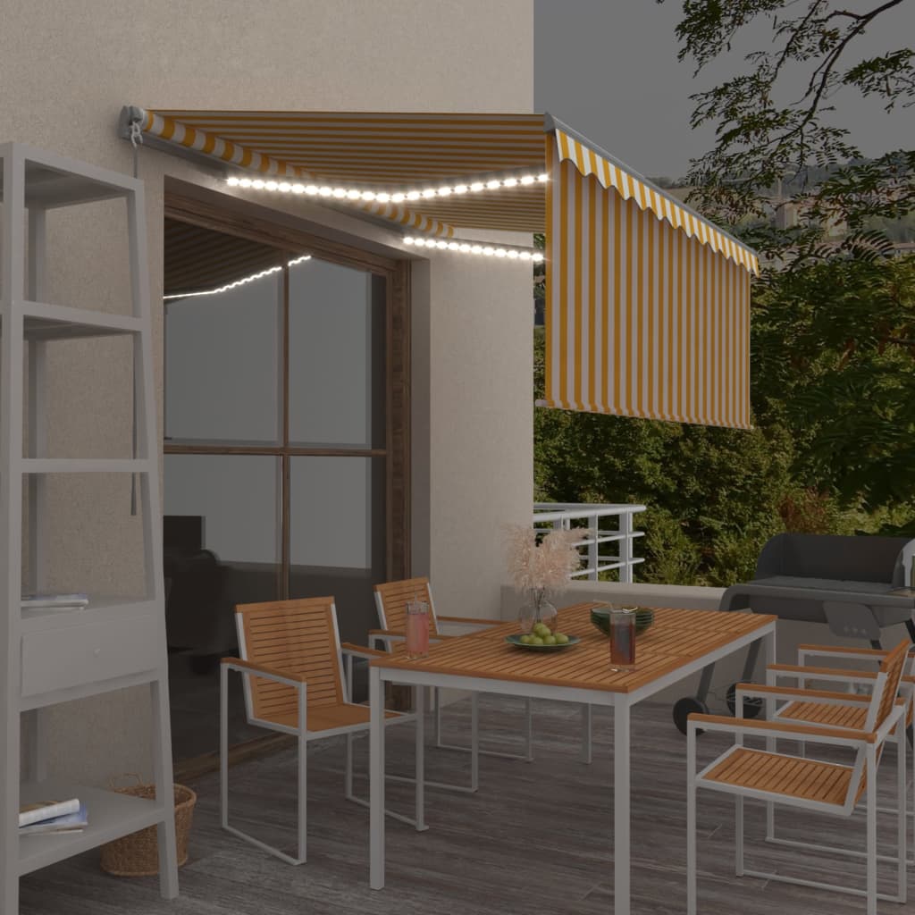 vidaXL Ručne zaťahovacia markíza s tienidlom a LED 3x2,5 m žlto-biela