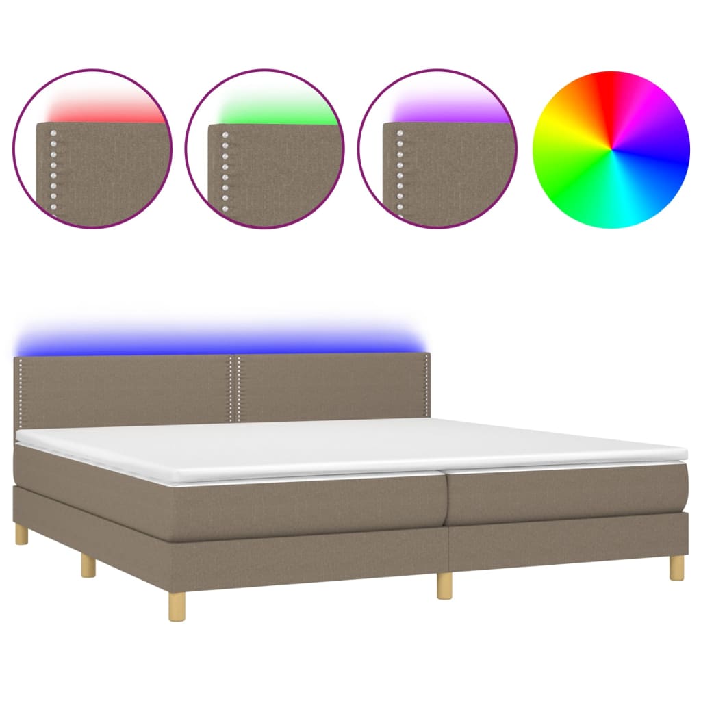 vidaXL Posteľ boxsping s matracom a LED sivohnedá 200x200 cm látka
