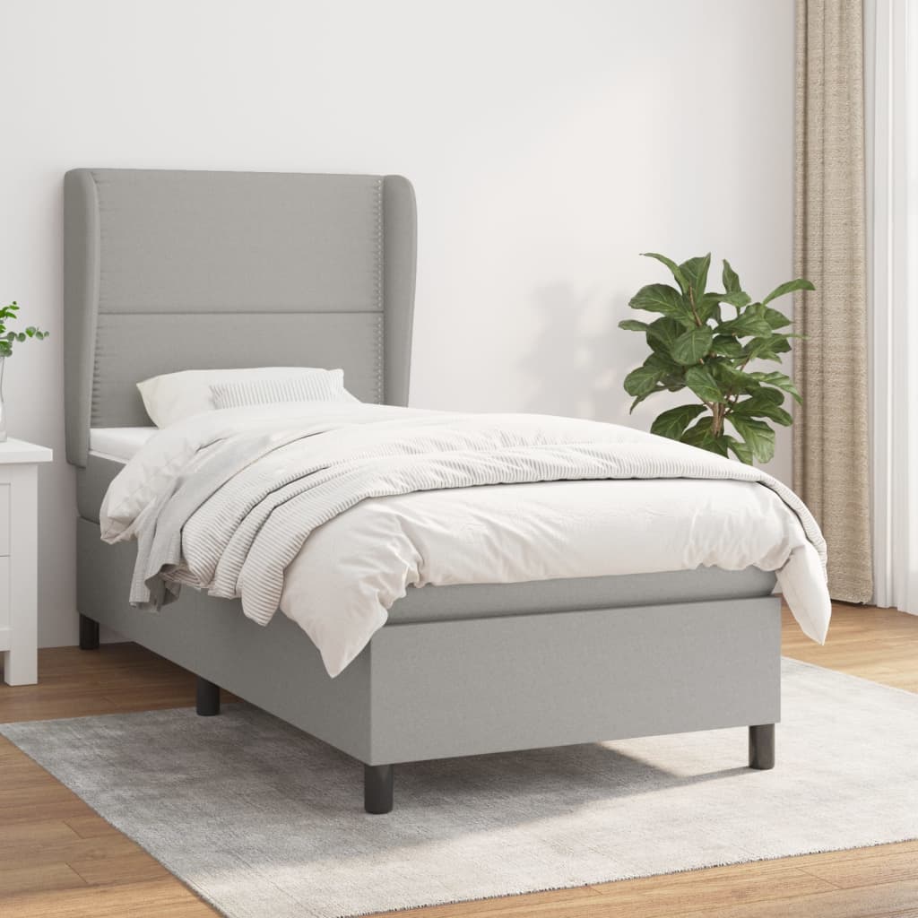 vidaXL Posteľný rám boxsping s matracom bledosivý 90x200 cm látka