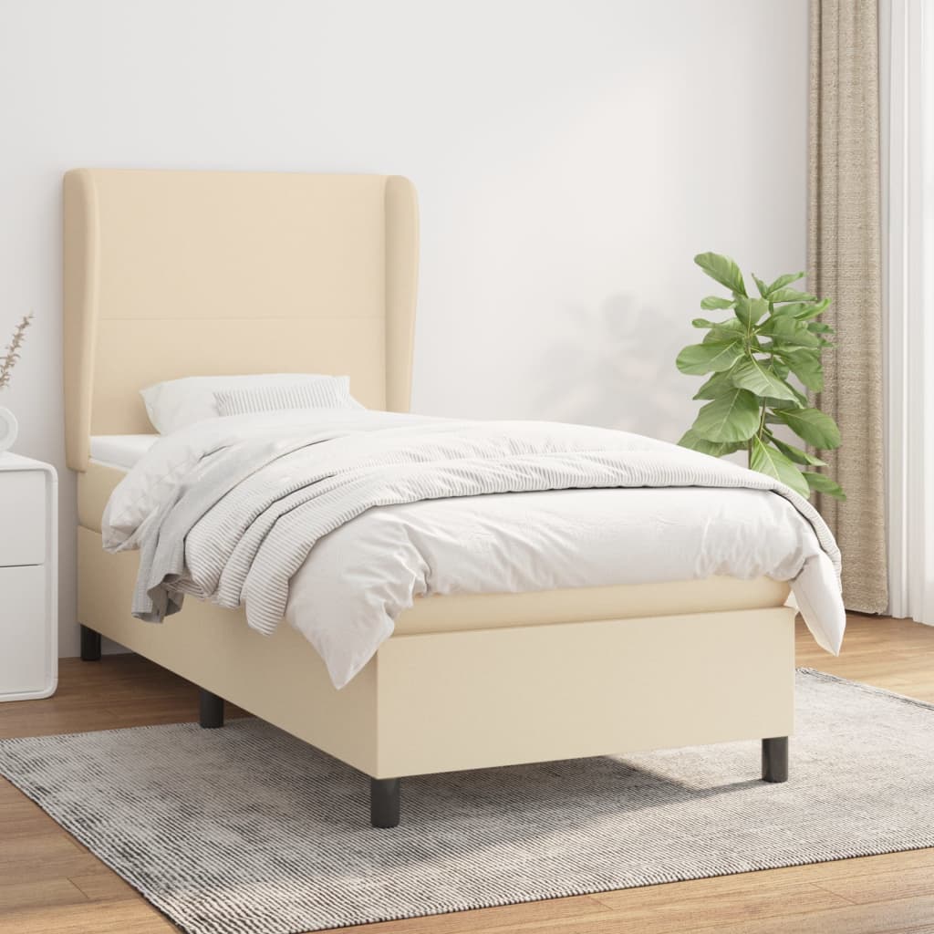 vidaXL Posteľný rám boxsping s matracom krémový 80x200 cm látka