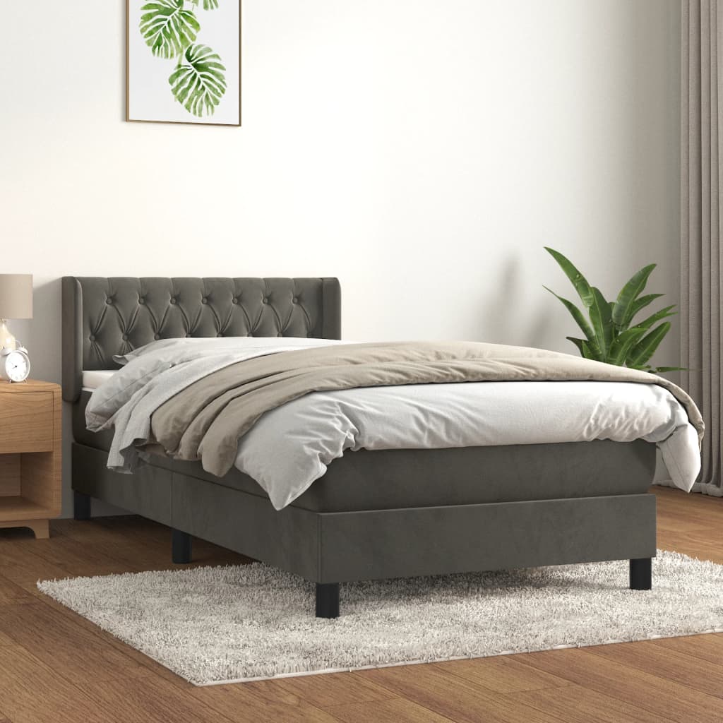 vidaXL Posteľný rám boxspring s matracom tmavosivý 90x190 cm zamat