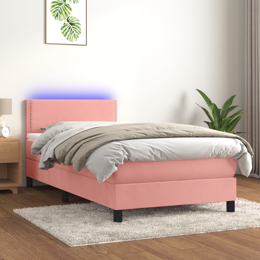 vidaXL Posteľný rám boxsping s matracom a LED ružový 80x200 cm zamat