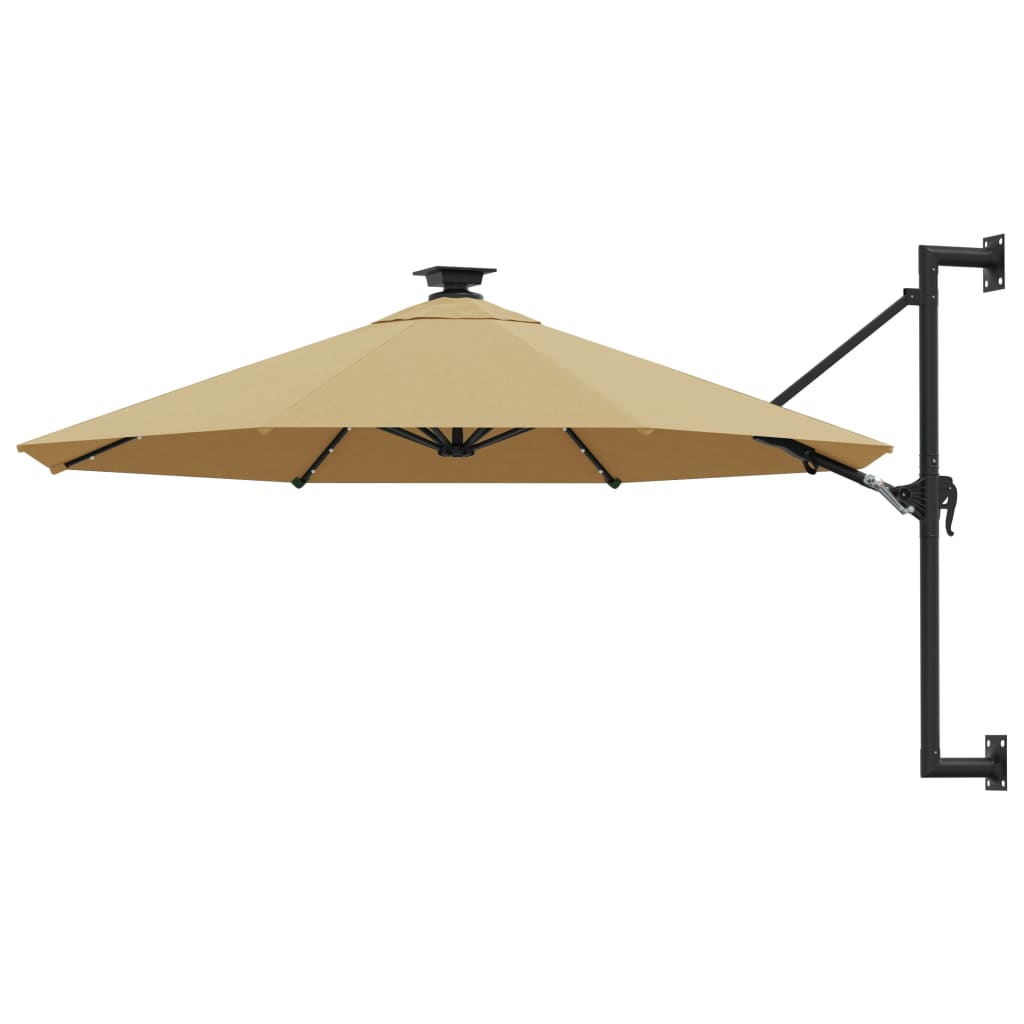 vidaXL Nástenný záhradný slnečník s LED 300 cm, sivohnedý
