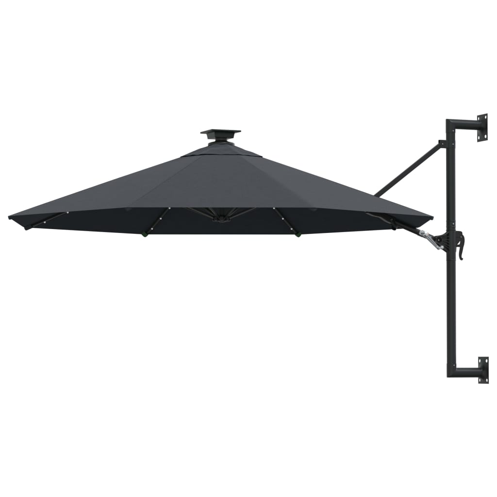 vidaXL Nástenný záhradný slnečník s LED 300 cm, antracitový