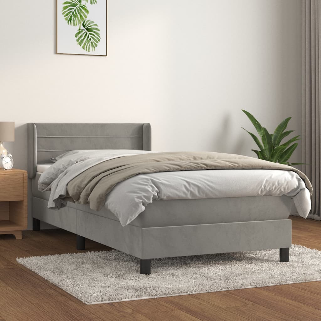 vidaXL Posteľný rám boxsping s matracom bledosivý 90x190 cm zamat