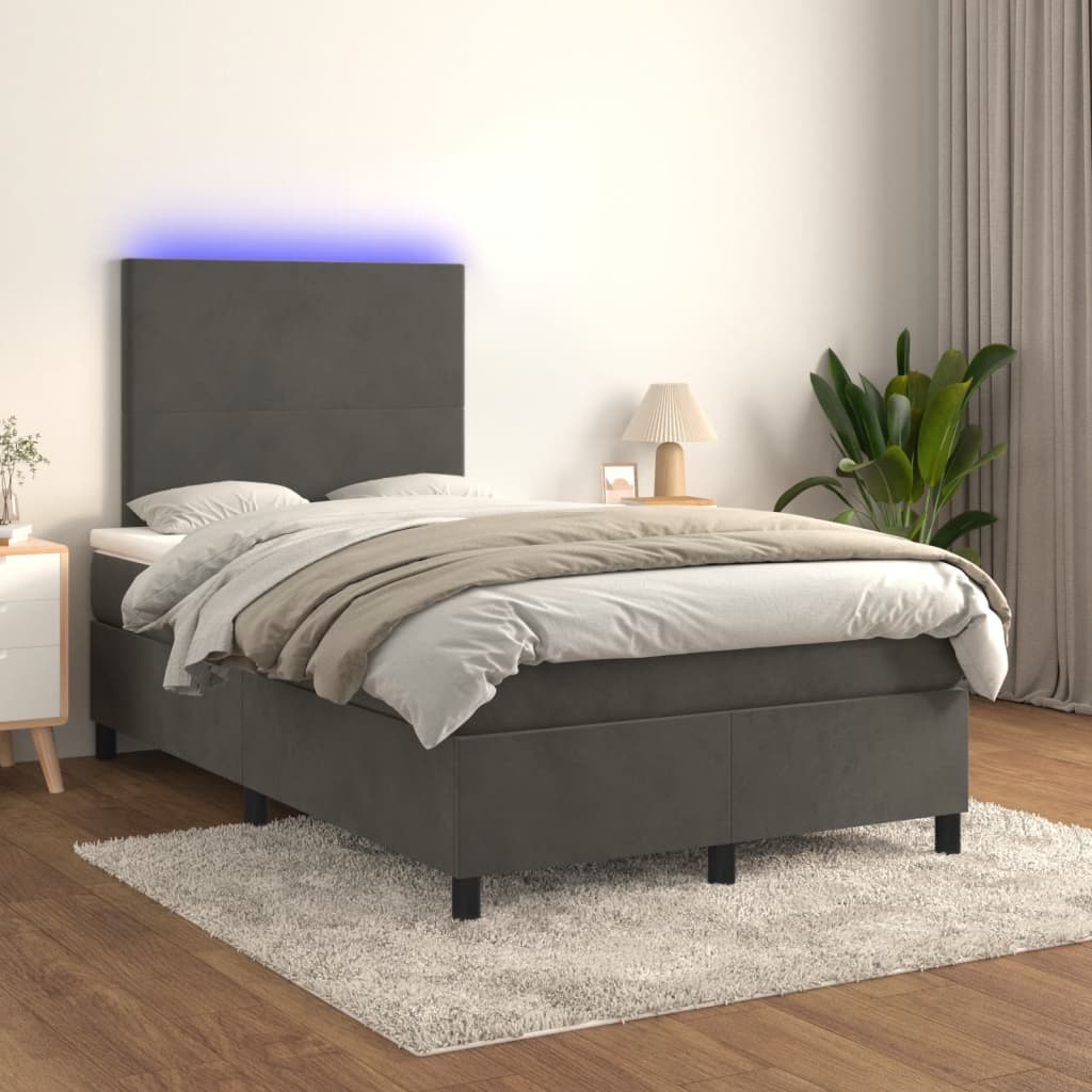 vidaXL Posteľ boxsping s matracom a LED tmavosivá 120x200 cm zamat