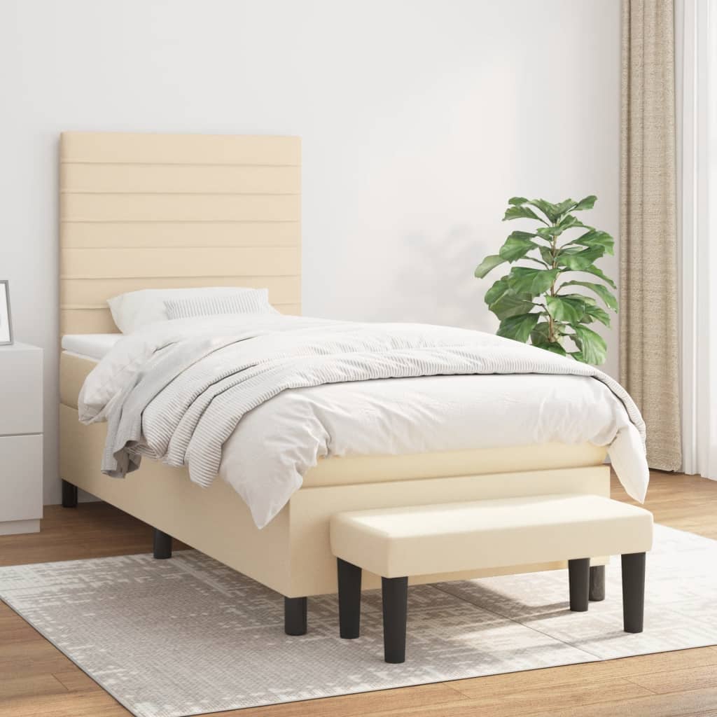 vidaXL Posteľný rám boxsping s matracom krémový 90x200 cm látka