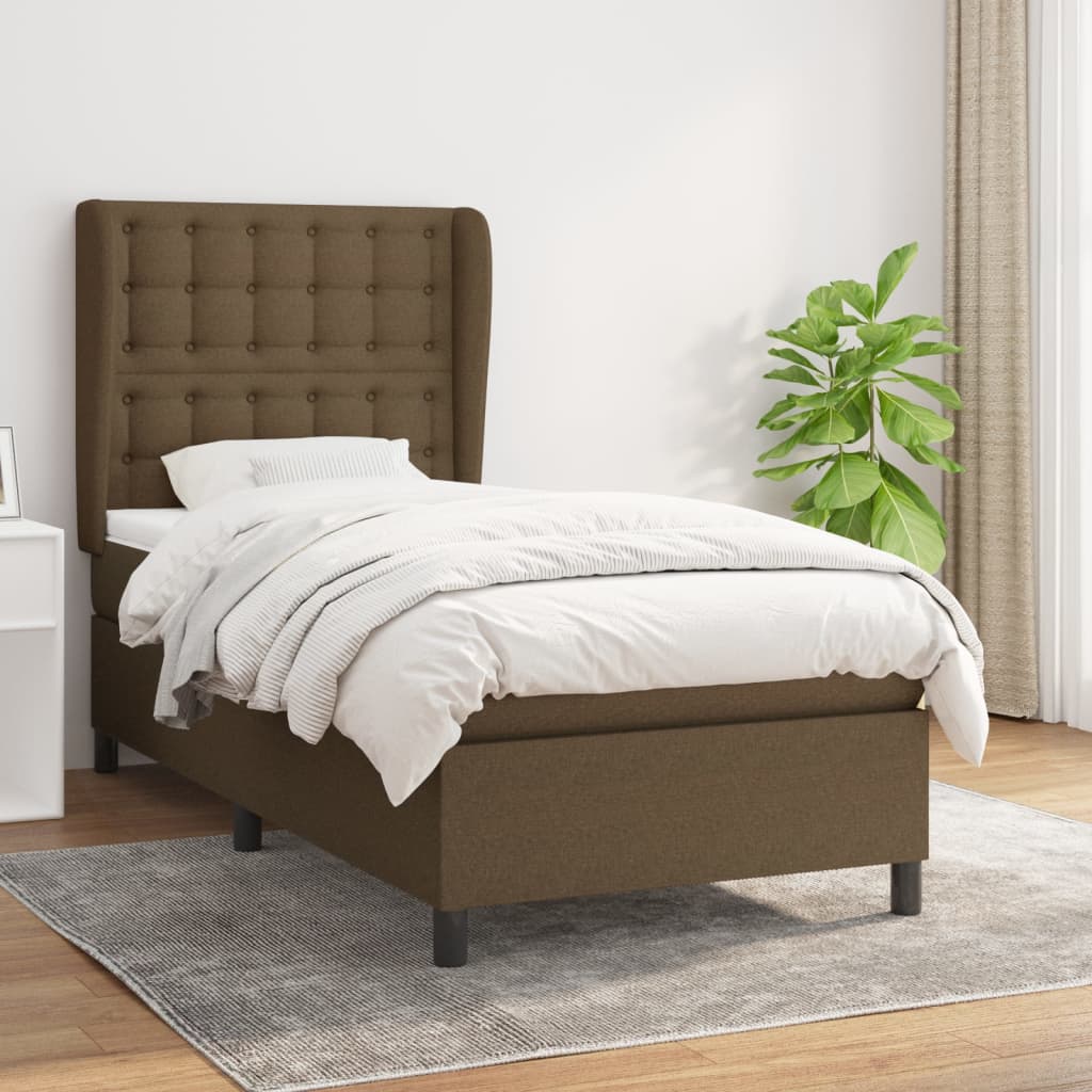 vidaXL Posteľný rám boxsping s matracom hnedý 90x200 cm látka