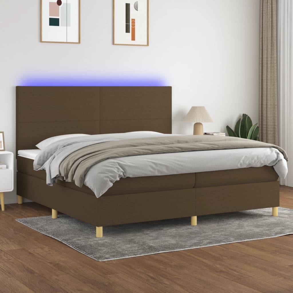 vidaXL Posteľ boxsping s matracom a LED tmavohnedá 200x200 cm látka