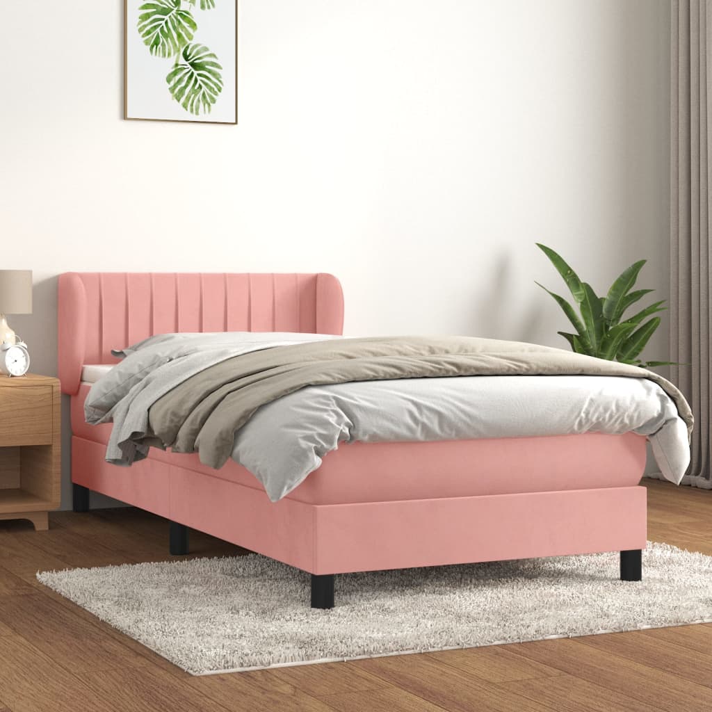 vidaXL Posteľný rám boxsping s matracom ružový 80x200 cm zamat