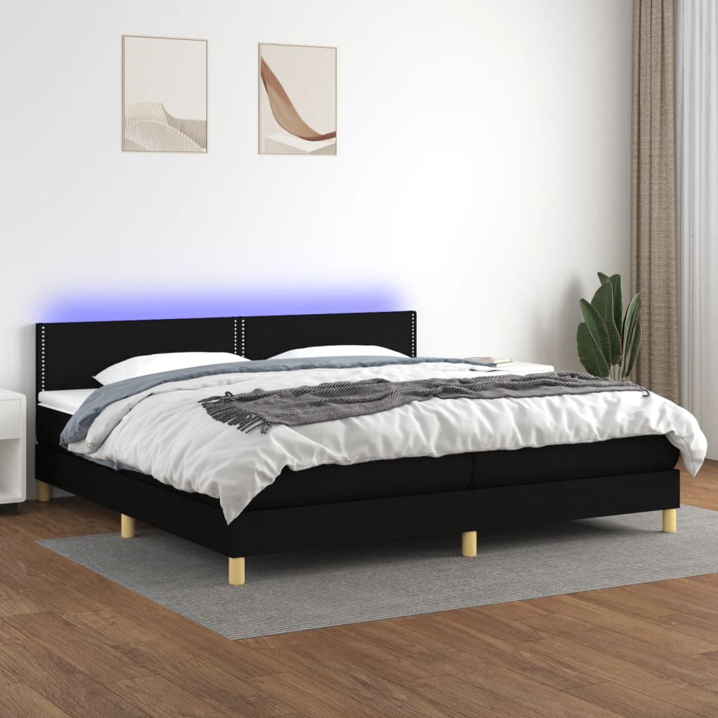 vidaXL Posteľ boxsping s matracom a LED čierna 200x200 cm látka