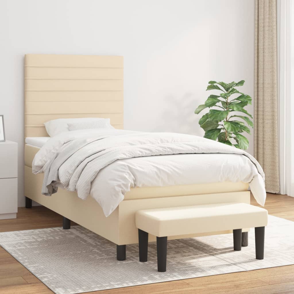vidaXL Posteľný rám boxsping s matracom krémový 80x200 cm látka