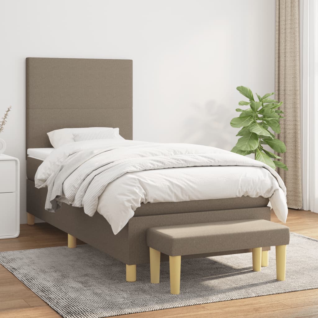 vidaXL Posteľný rám boxspring s matracom sivohnedý 90x190 cm látka