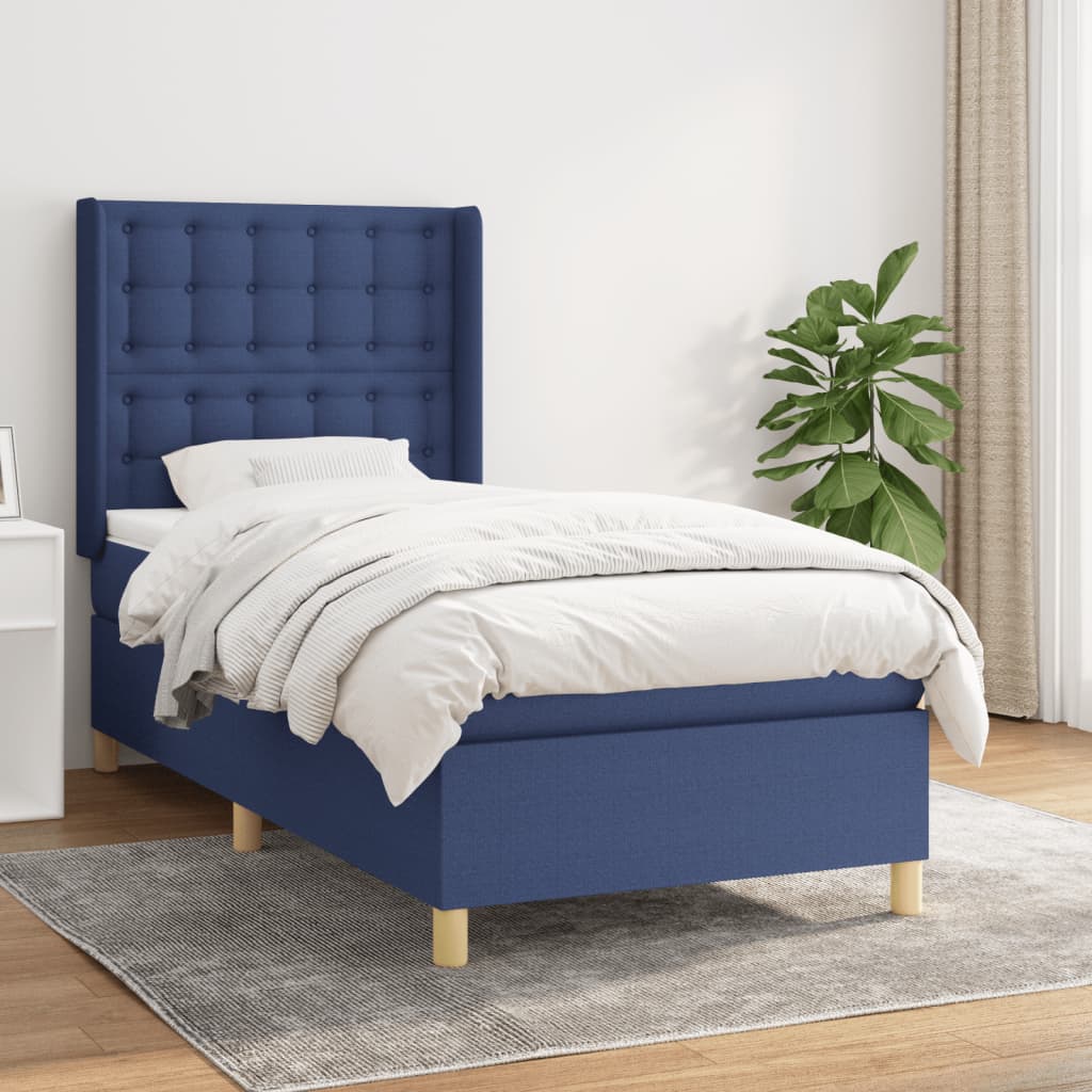 vidaXL Posteľný rám boxspring s matracom modrý 90x200 cm látka